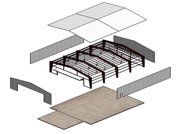 Dessin architectural 3D d&eacute;taill&eacute; d'un am&eacute;nagement d'entrep&ocirc;t en acier personnalis&eacute;